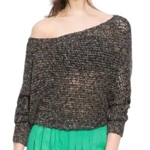 Free People Confetti Asymmetrical Oversized Slouchy Open Knit Cropped Sweater XS